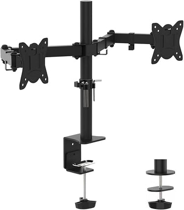 GRIFEMA GB2001-2 Soporte de Monitor Doble para Pantalla de Computadora de 13-32 Pulgadas, Altura Ajustable, VESA 75x75/100x100, Acero, Negro